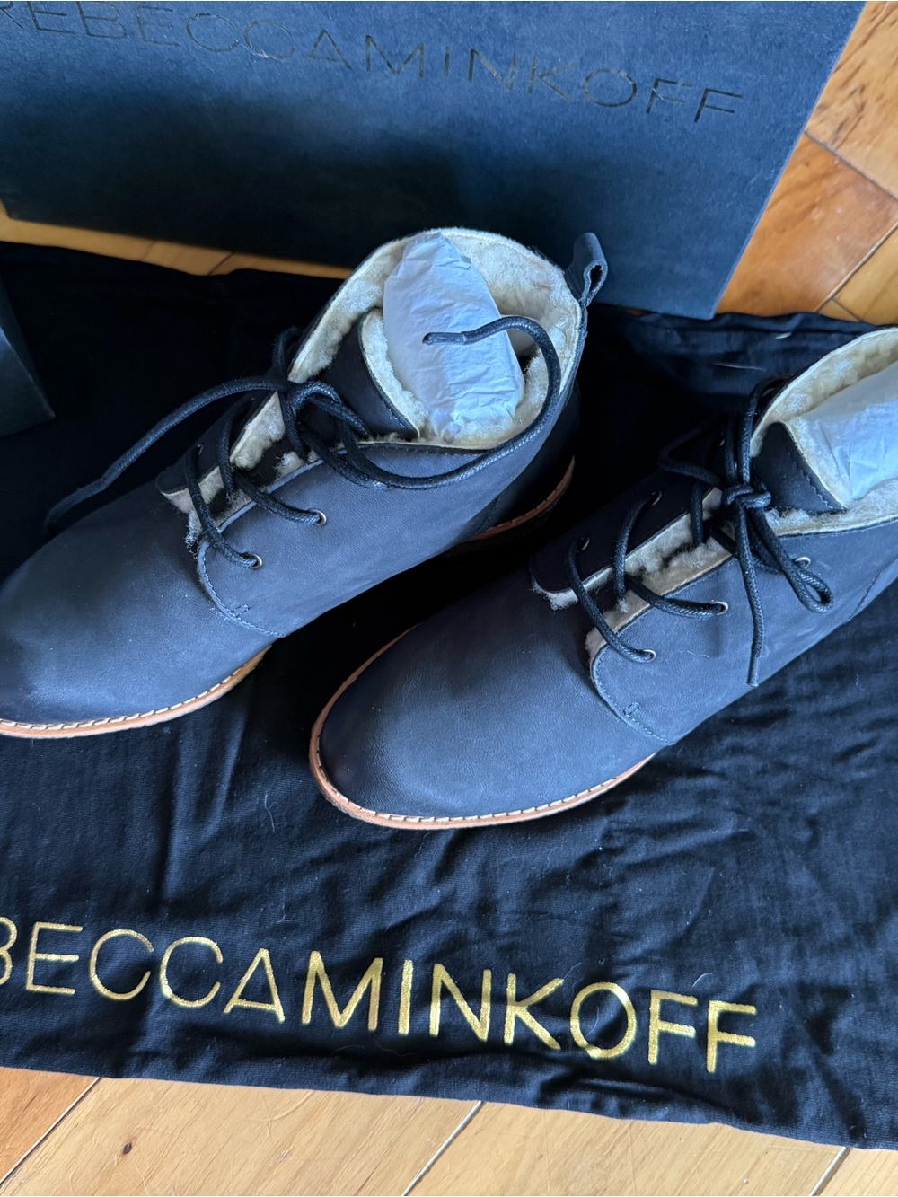 Rebecca Minkoff Petrol Green Suede Persys Fur Ankle Boots